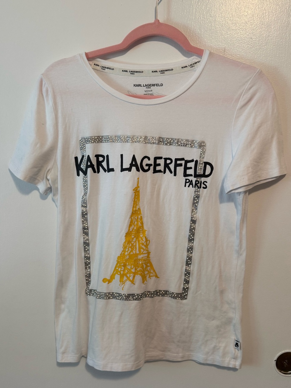 Karl Lagerfeld White T‑Shirt with Eiffel Tower Print